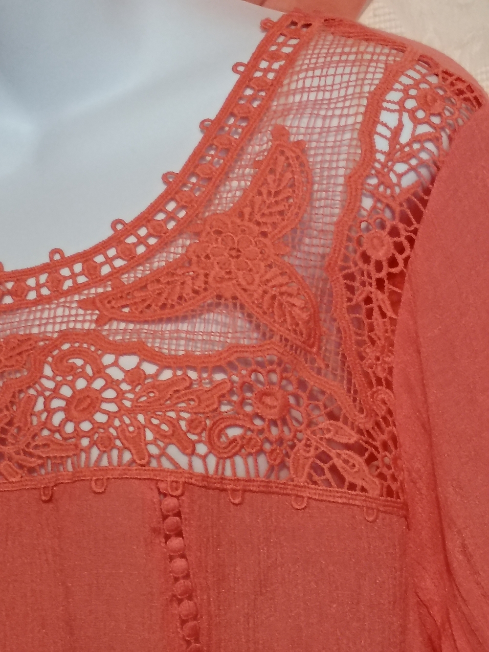 Zac & Rachel Ladies Coral Boho Lace Yoke Boho Blouse Sz Lg - Picture 5 of 9